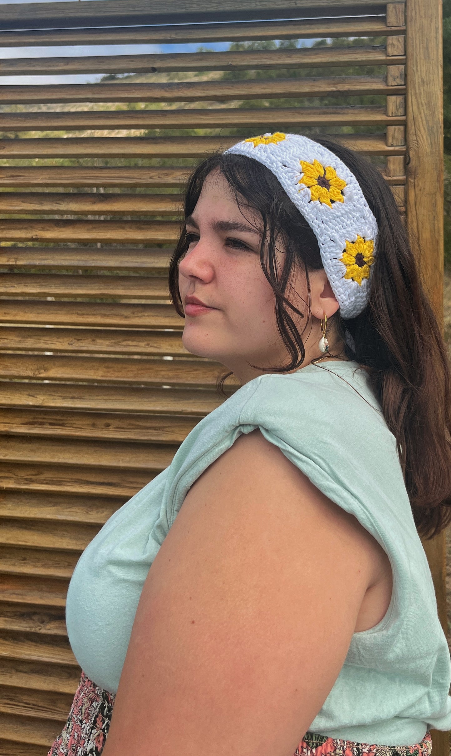 Bandeau cheveux au crochet Tournesols
